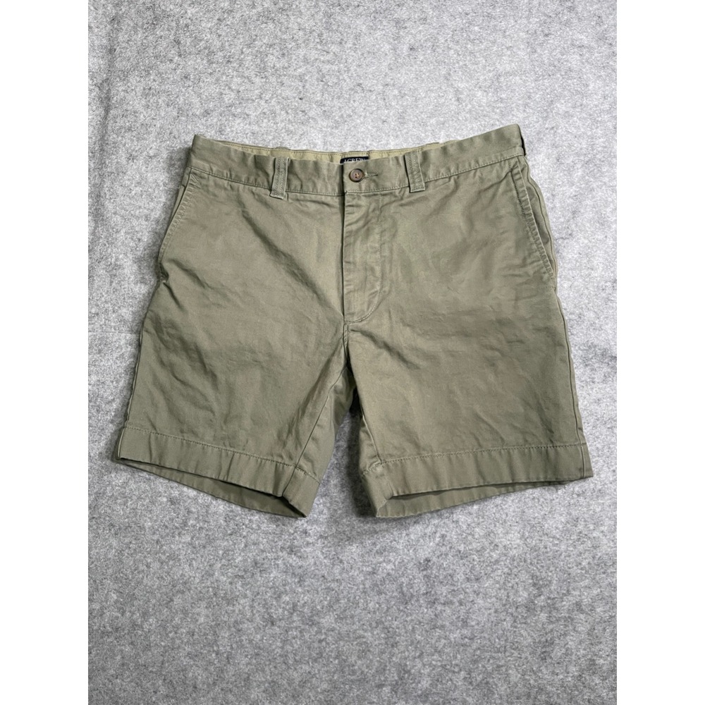 J.Crew Mens Chino Shorts Olive Green Cotton Twill Flat Front Casual 35 Waist